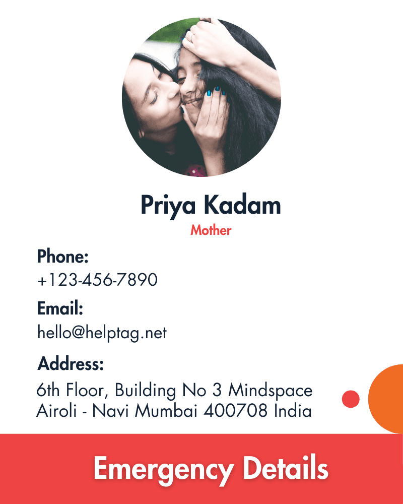 Helptag displays crucial contact details and medical information for quick assistance